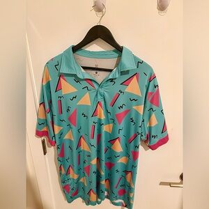 Retro 90s Geometric Print Polo Shirt | Teal Multi - Deadstock
